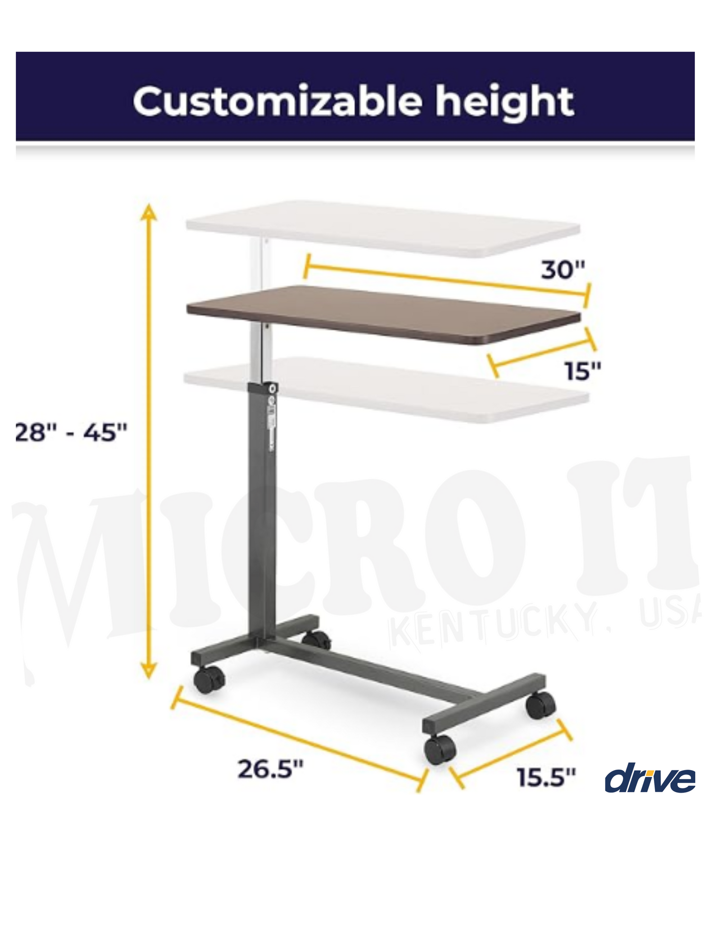 DRIVE MEDICAL TABLE 13067 / OVERBED WITH WHEELS / ADJUSTABLE